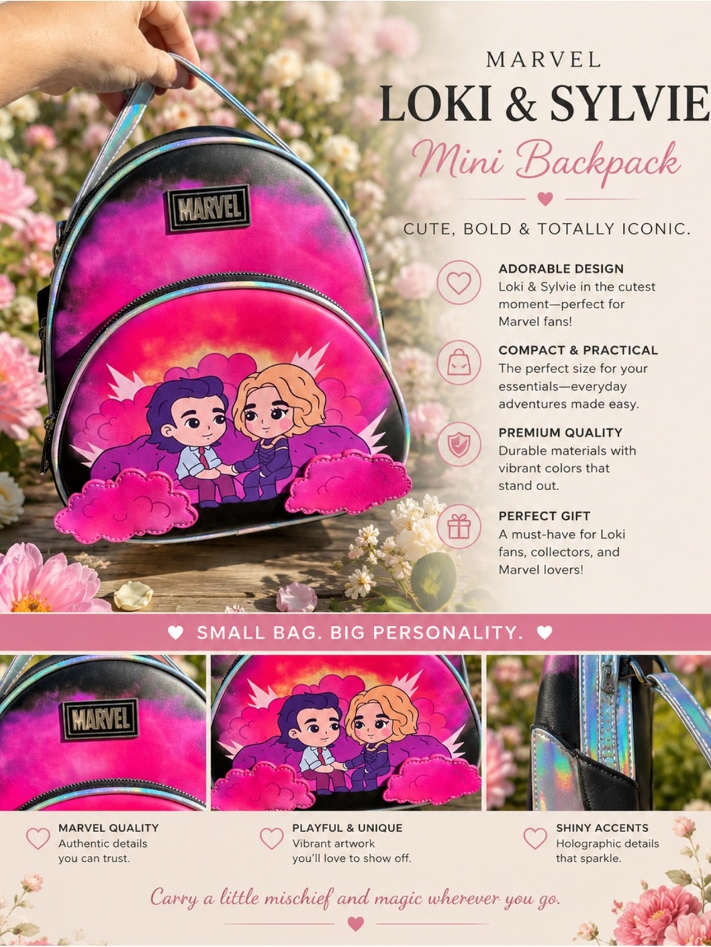 Marvel Pink and Purple Loki Backpack